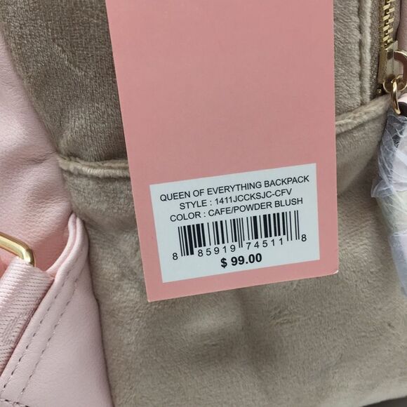 NWT Juicy Couture Queen Of Everything Backpack Velour Cafe/Powder Blush - Picture 7 of 17